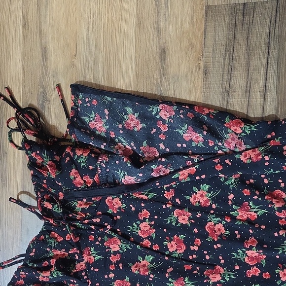 NASTY GAL COLLECTION Black Orange Bright Floral Ruched Bust Mini Dress - Picture 8 of 13